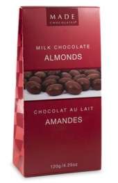 MADE LARGE MILK CHOCOLATE ALMONDS 120G TOTE 12/CASE