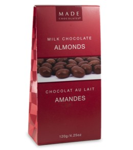 MADE LARGE MILK CHOCOLATE ALMONDS 120G TOTE 12/CASE