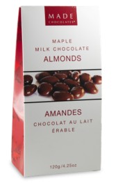 MADE LARGE MAPLE MILK CHOCOLATE ALMONDS 120G TOTE 12/CASE